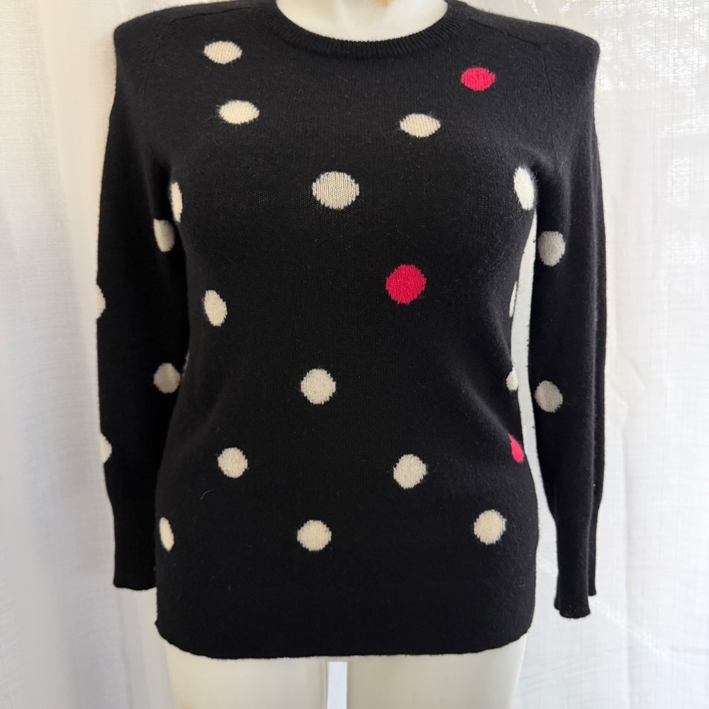Halogen Cashmere Black Polka Dot Sweater Size Small